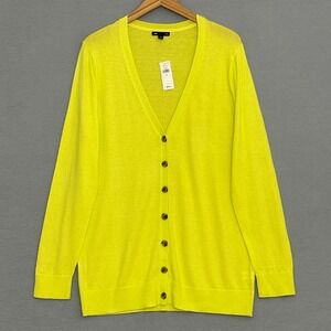 Gap Womens Sweater XL Neon Yellow Button Front V Neck Cardigan Retro Classic Y2K